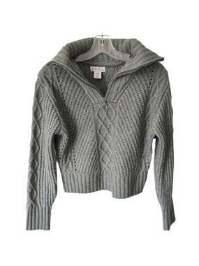 RUBY MOON Cable Knit 1/4 Zip Green Sweater Size XS